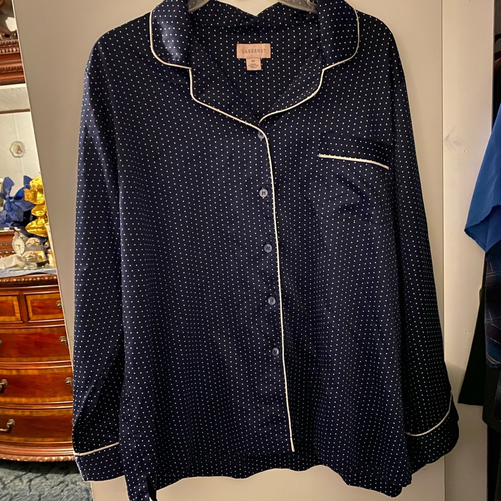 Navy Blue and Polka Dot Cabernet Pajama Set.